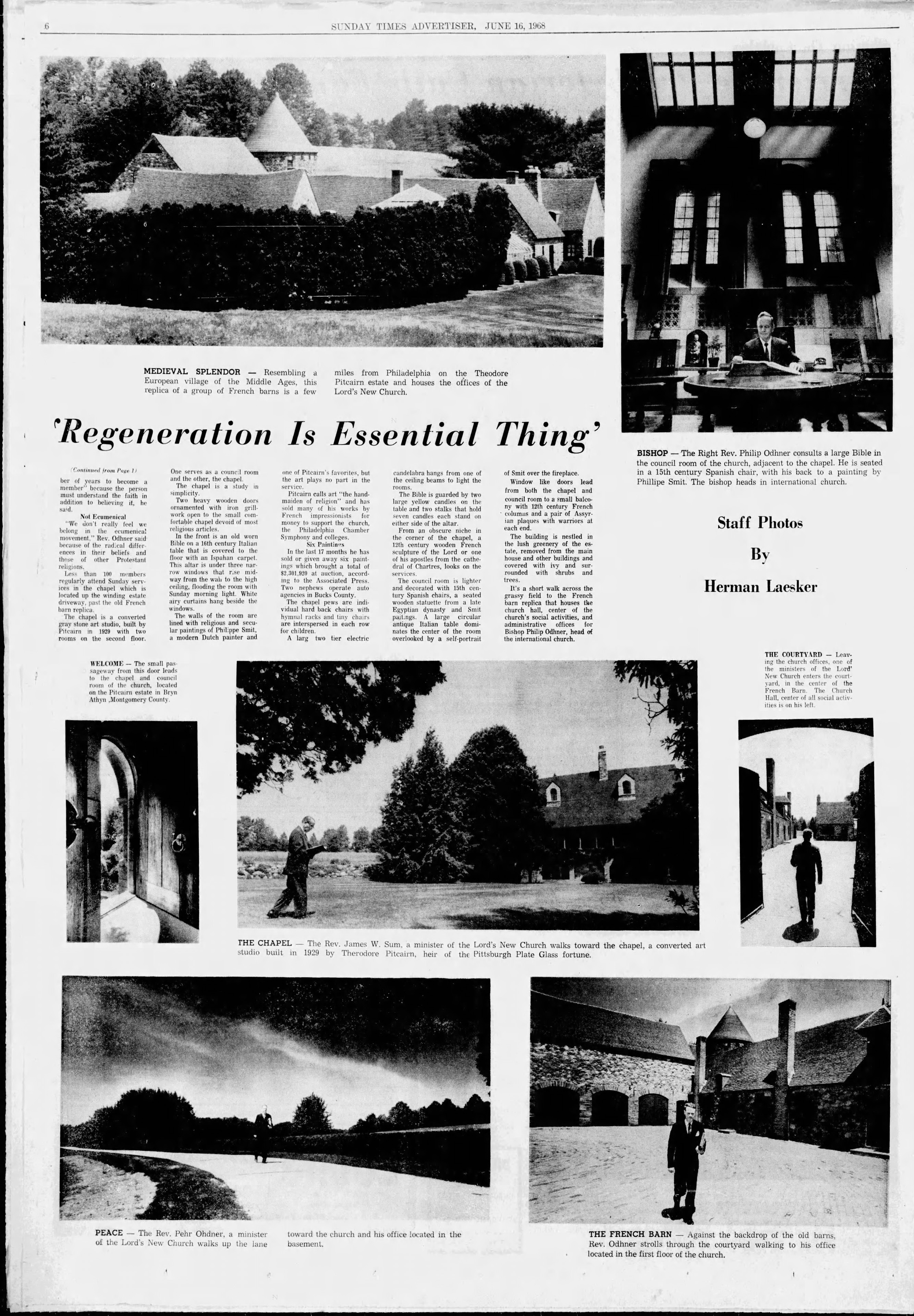 "At Bryn Athyn: Pitcairn's Estate House Church", Sunday Times Advertiser (Trenton, PA), Part Six "Bucks County", p. 6