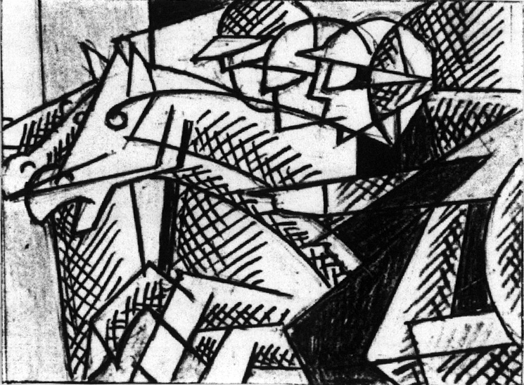 Artwork: Horse and Rider (Study), 1975 (RLCR 2371)  Black-and-white image, full sheet not available