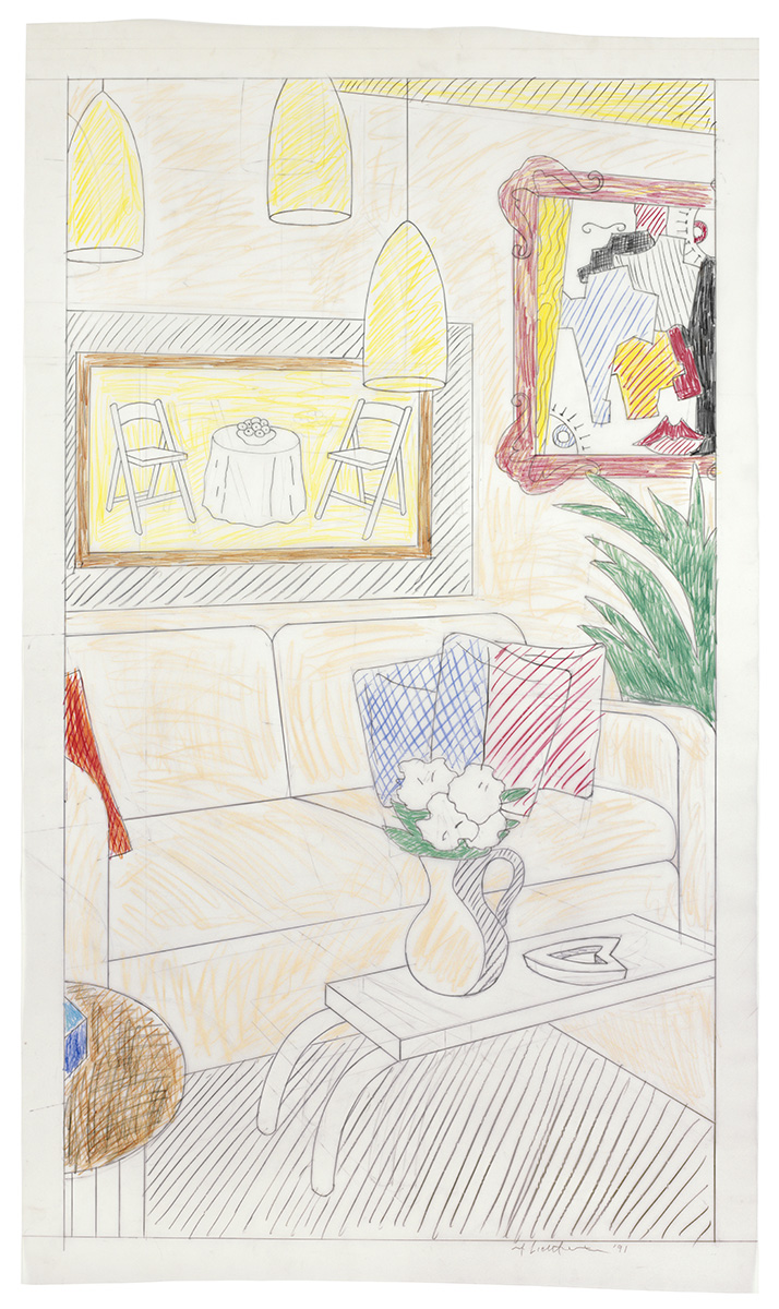 Artwork: Interior with Three Hanging Lamps (Study), 1991 (RLCR 4048)