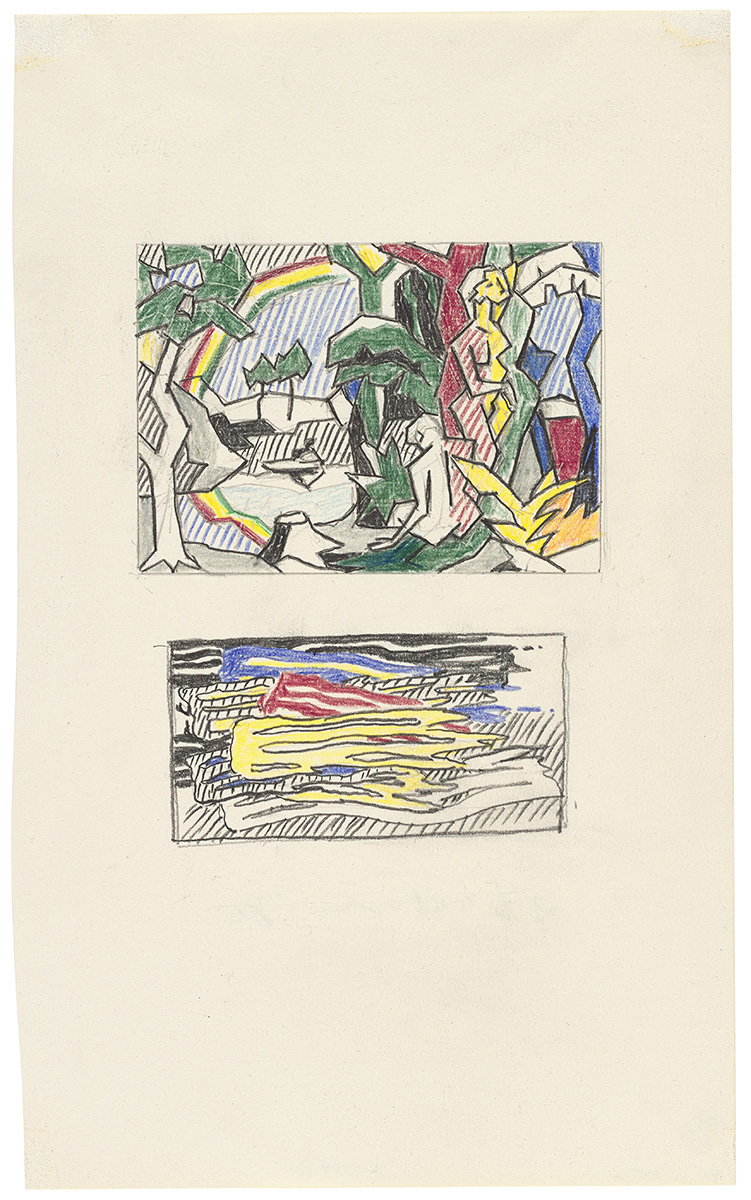 Artwork: Landscape with Figures and Rainbow and Brushstrokes (Studies), 1980 (RLCR 2935)