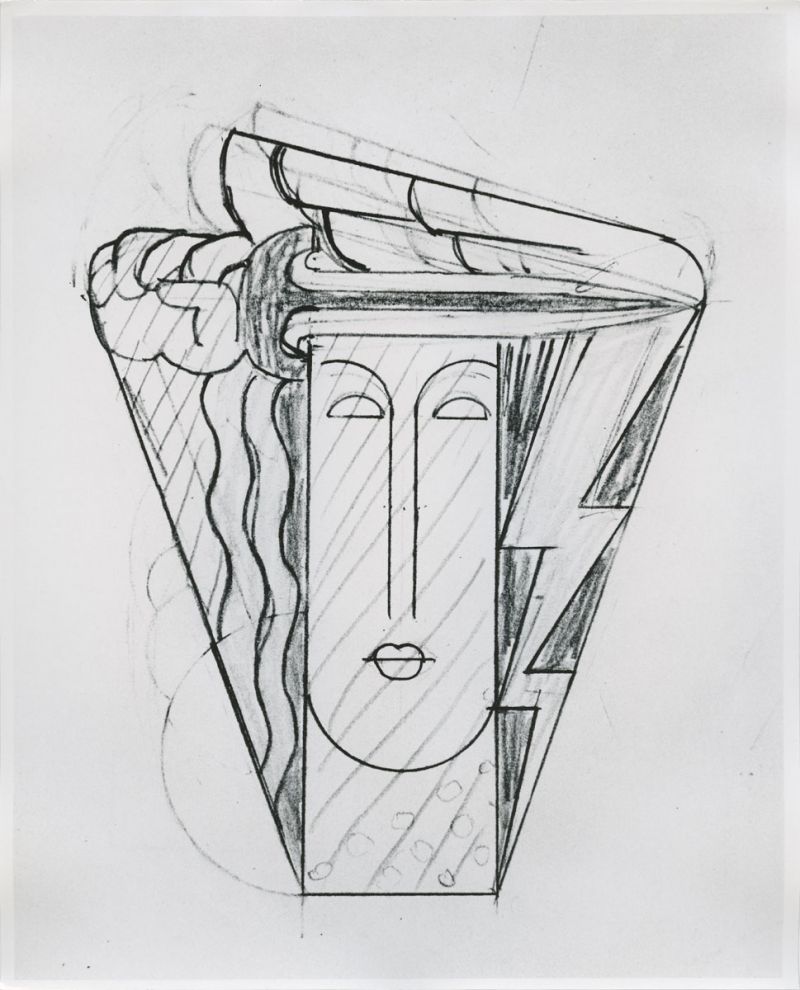 Artwork: Modern Head Pendant (Study), c. 1968 (RLCR 1553) Photo: Harry Shunk © J. Paul Getty Trust. Getty Research Institute, Los Angeles Black-and-white image