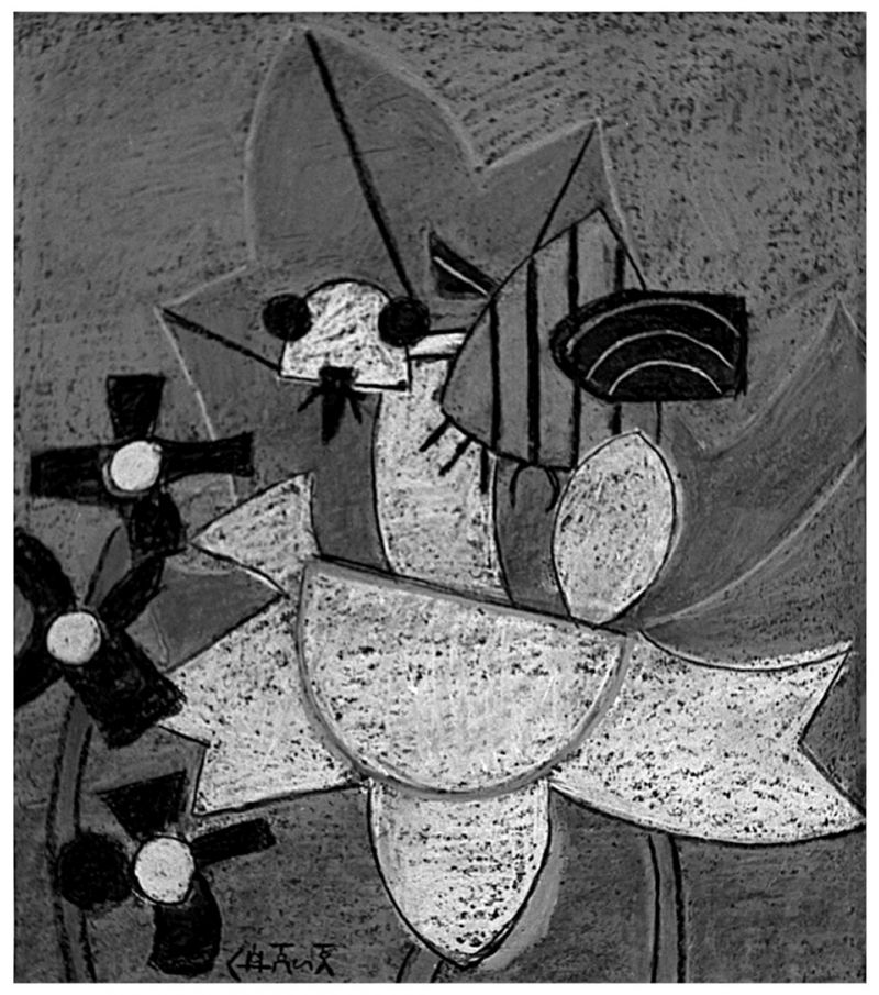 Artwork: Flowers with Beetle, c. 1948 (RLCR 102) Photo: Courtesy RLF Archives Black-and-white image