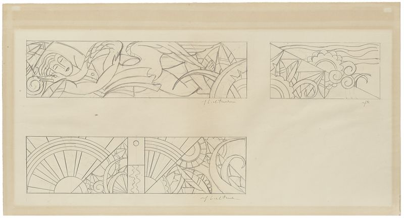 Artwork: Leda and the Swan (Bathtub Panels) and Composition (Washbasin Panel) (Studies), 1968 (RLCR 1544)