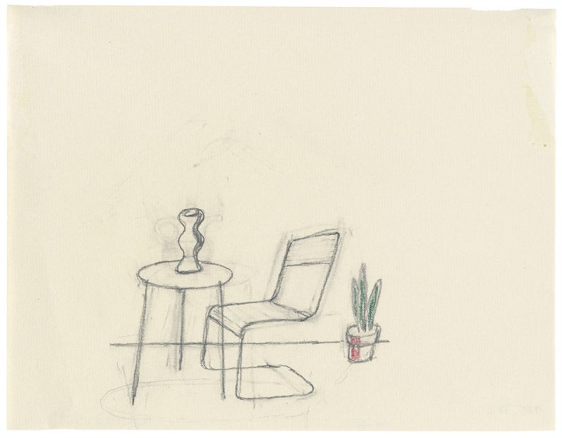 Artwork: Chair, Table and Flower Pot (Study), c. 1976 (RLCR 2432)
