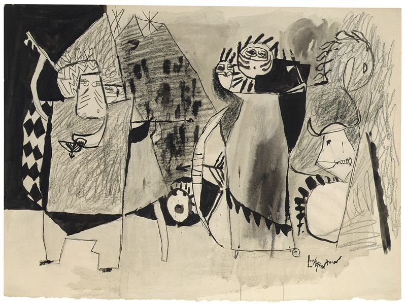 Artwork: The Assiniboins Attacking a Blackfoot Village (Study), c. 1952 (RLCR 383)