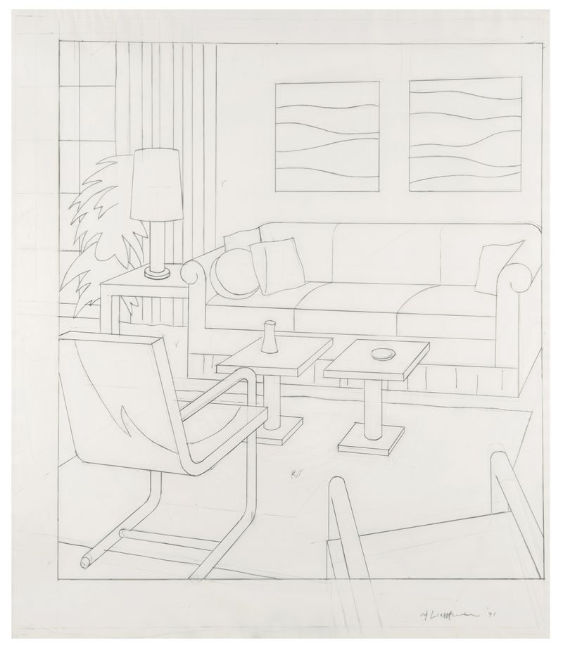 Artwork: Interior with Restful Paintings (Study), 1991 (RLCR 4045) Photo: Casey Dorobek, courtesy Ronald Feldman Fine Arts Image of full sheet not available