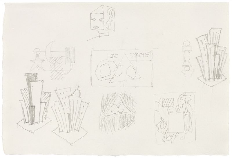 Artwork: Large Interior with Three Reflections, Interior with T'aime, and Cityscape (Studies), 1993 (RLCR 4219)