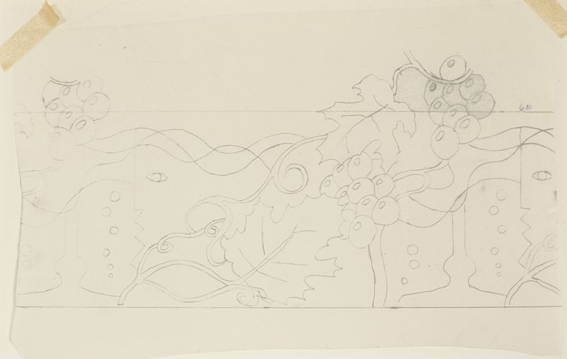 Artwork: Taittinger 1985 Champagne Bottle Label (Study), c. 1987 (RLCR 4771)  Detail of archival image