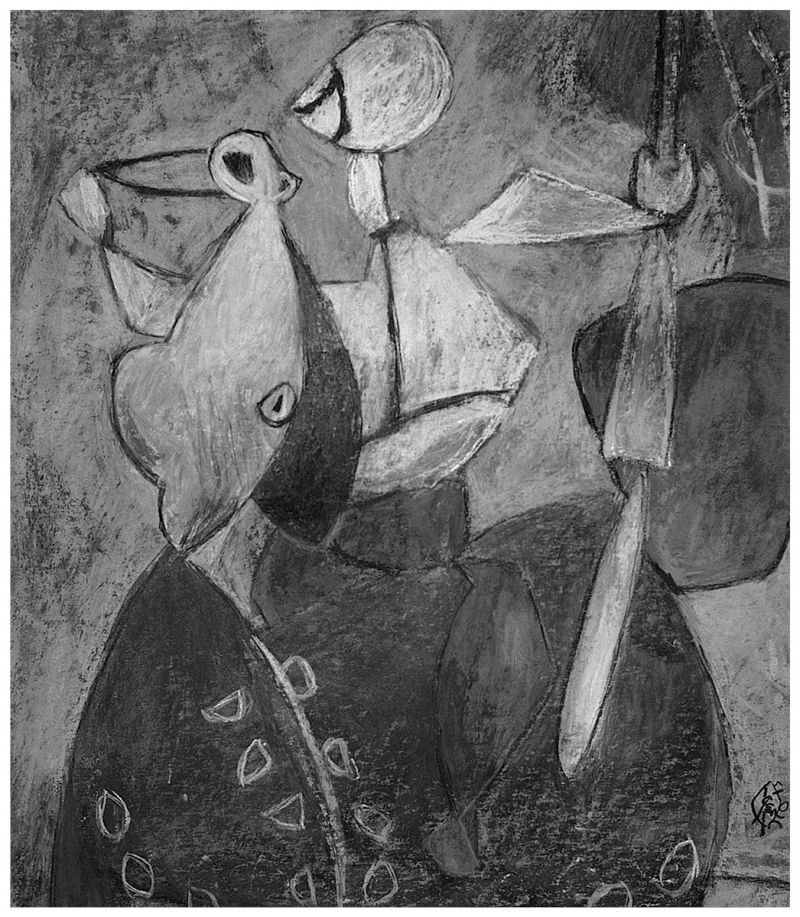 Artwork: Knight with Lance on Horse, c. 1948 (RLCR 104)  Black-and-white image