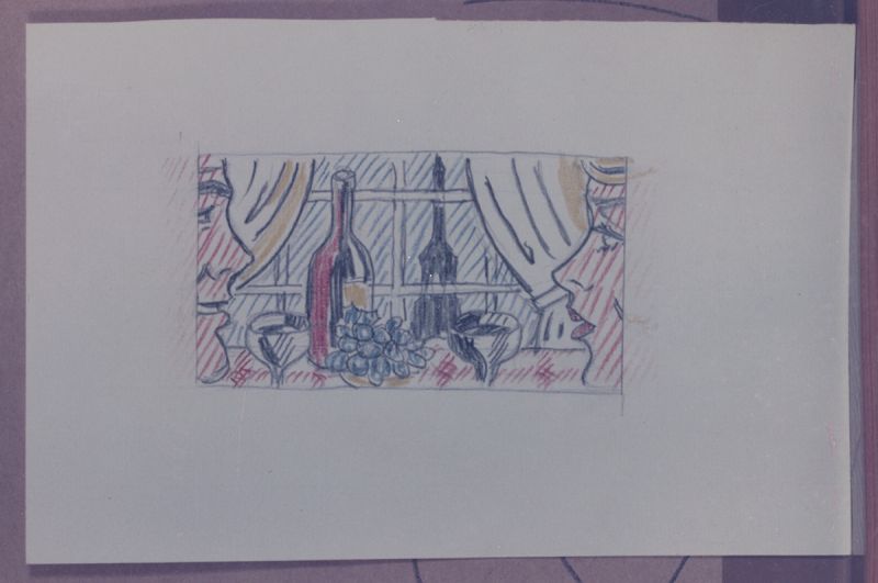 Artwork: Wine Bottle Label (Study), 1979 (RLCR 2860) Photo: Courtesy RLF Archives Detail of archival image