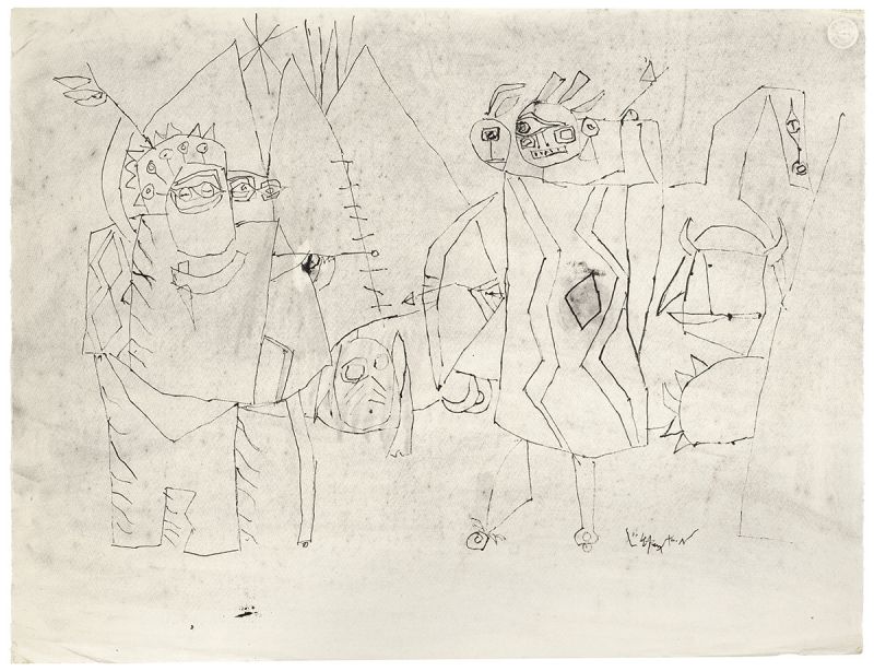 Artwork: The Assiniboins Attacking a Blackfoot Village (Study), c. 1952 (RLCR 382)