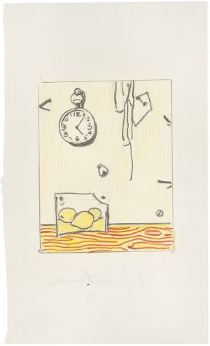 Artwork: Studio Wall with Pocket Watch, Fly and Sketch of Lemons (Study), 1973 (RLCR 2231)