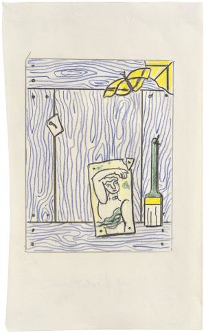 Artwork: Trompe l'Oeil with Léger Head and Paintbrush (Study), 1973 (RLCR 2235)