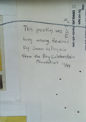 Magnifying Glass, 1963 (RLCR 789). Note by the artist's assistant James dePasquale about the artwork's correct orientation, attached to backing board