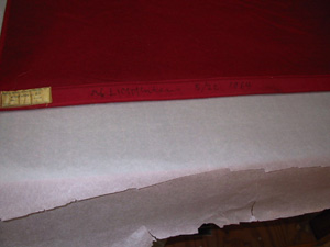 Pistol Banner, 1964 (fabricated and published 1964) RLCR 940.5/20[1] (LC 153).  Inscription on turn-back in 2004, before treatment