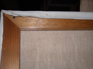 Device, c. 1954 (RLCR 433). Detail of stretcher with inscription