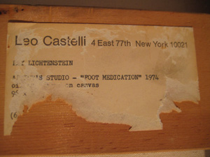 Razzmatazz, 1978 (RLCR 2763). Leo Castelli label for RLCR 2250, Artist's Studio "Foot Medication", erroneously affixed to stretcher