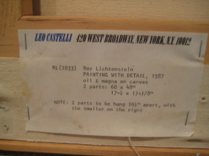 Painting with Detail (Black), 1987 (RLCR 3667). Leo Castelli label with hanging instructions on stretcher