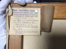 Composition, c. 1958 (RLCR 516). Munson-Williams-Proctor Institute label for the 22nd Annual Exhibition: Artists of Central New York in 1959