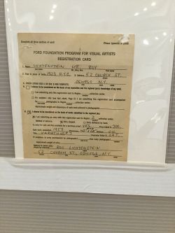 Variations No. 7, 1959 (RLCR 599). Lichtenstein's registration card for the Ford Foundation Program for Visual Artists adhered (as of 2017) to the painting's backing