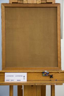 Self-Portrait at an Easel, c. 1951&ndash;52 (RLCR 339). Original stretcher before conservation