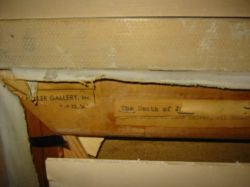 The Death of Jane McCrea, 1951 (RLCR 313). Partial label on stretcher