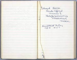 Ryman Group Sketchbook, Drawings in this book c. 1964–68 (RLCR 1014). Dorothy Lichtenstein's notes from a trip to Morocco (top); Sonnabend Gallery phone number written by the artist (bottom) (page 5)