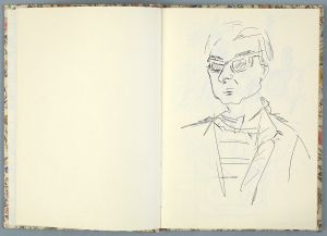Floral Print Sketchbook, Drawings in this book c. 1989–90 (RLCR 3865). The artist, drawn by Dorothy Lichtenstein, 1989 (page 3)