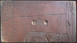 Indian, c. 1952–53 (RLCR 398). Partial woodblock for RLCR 269, Approaching the Castle, first printed in 1951, re-purposed as base for RLCR 398, Indian