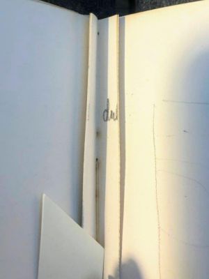 Small Black Sketchbook [1], Drawings in this book c. 1967, c. 1994–97 (RLCR 1512). Graphite pencil marks on a stub where the artist removed a drawing (between pages 1 and 2)