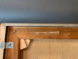 Indian with Canoe, c. 1953 (RLCR 408). Label on stretcher