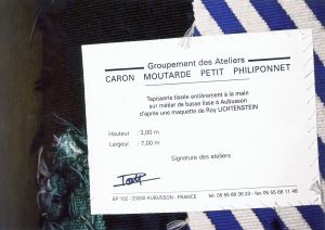 Water Lilies Tapestry, 1995 (manufactured 1996) (RLCR 4451). Manufacturer's label