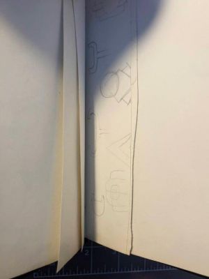 Black Sketchbook [1], Drawings in this book c. 1964–68 (RLCR 1205). Sketches for Modern Painting works partially remaining on a stub where the artist removed a drawing (between pages 4 and 5)