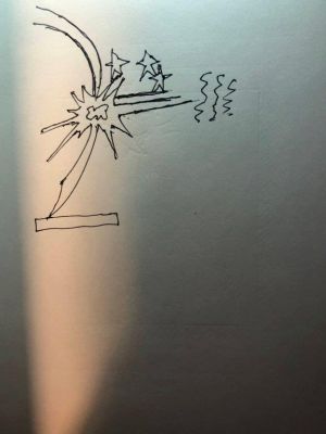 Reflections on Sure!? (Study), 1990 (RLCR 3952). Raking light detail of linear depressions on page 3 (RLCR 4424.1) of RLCR 4424, Piazzesi Carta Varese Sketchbook