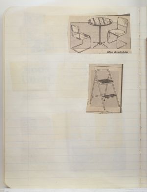 Rooms Compositions Notebook, Collage on back cover c. 1980s; drawing in book c. 1988–91 (RLCR 3083). Page 2v