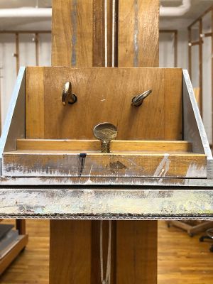 Revolving Easel, 1970–1980s (RLCR 1924). Brass hardware on Dimmler easel