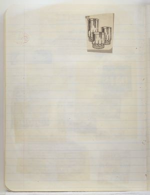 Rooms Compositions Notebook, Collage on back cover c. 1980s; drawing in book c. 1988–91 (RLCR 3083). Page 5v