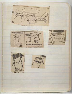 Rooms Compositions Notebook, Collage on back cover c. 1980s; drawing in book c. 1988–91 (RLCR 3083). Page 3r