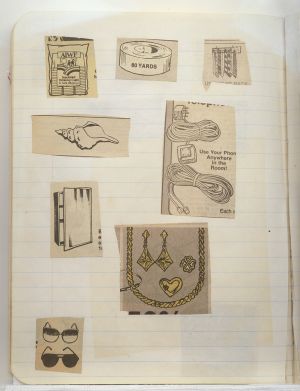 Rooms Compositions Notebook, Collage on back cover c. 1980s; drawing in book c. 1988–91 (RLCR 3083). Page 10v