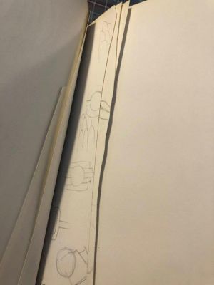 Black Sketchbook [1], Drawings in this book c. 1964–68 (RLCR 1205). Sketches for Modern Painting works partially remaining on a stub where the artist removed a drawing (between pages 4 and 5)