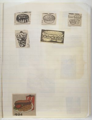 Rooms Compositions Notebook, Collage on back cover c. 1980s; drawing in book c. 1988–91 (RLCR 3083). Page 10r