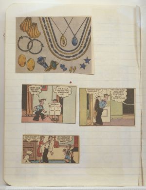 Rooms Compositions Notebook, Collage on back cover c. 1980s; drawing in book c. 1988–91 (RLCR 3083). Page 11v