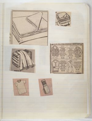 Rooms Compositions Notebook, Collage on back cover c. 1980s; drawing in book c. 1988–91 (RLCR 3083). Page 8r