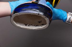 Head with Blue Shadow, 1965 (RLCR 1080). Detail with date and signature