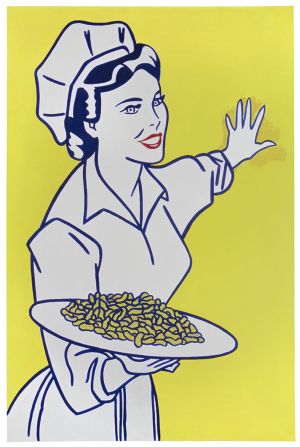Woman with Peanuts, 1962 (RLCR 741). Earlier state of painting with dark yellow overpaint