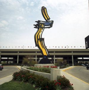 Brushstrokes in Flight, 1982 (fabricated 1984, posthumous AP fabricated 2010) RLCR 3286.1/1 (LC 977).  At second location outside Columbus airport (installed May 1985–1998)