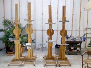 Revolving Easel, 1970–1980s (RLCR 1924). Easels built by Warren Padula (left) and Richard Dimmler (right) photographed at the Southampton studio in 2020