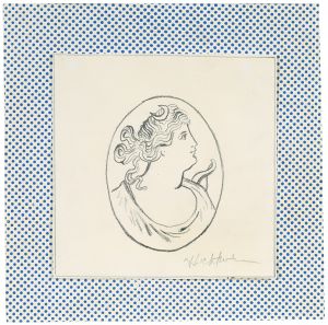 Diana (Study), 1965 (RLCR 1059). First owners mounted the drawing to a Lichtenstein exhibition announcement