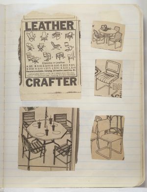 Rooms Compositions Notebook, Collage on back cover c. 1980s; drawing in book c. 1988–91 (RLCR 3083). Page 2r
