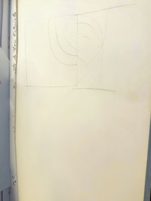 Small Black Sketchbook [1], Drawings in this book c. 1967, c. 1994–97 (RLCR 1512). Graphite pencil marks on a stub where the artist removed a drawing (between pages 1 and 2)